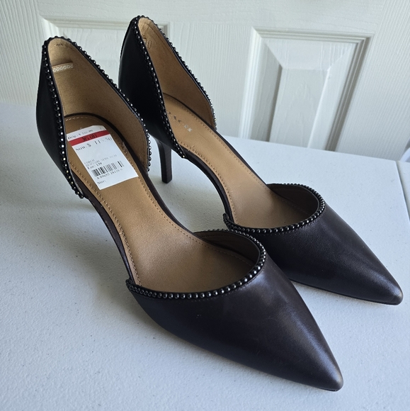 Coach Brown Leather Pumps Beaded Split Slip-On High Heel Shoes Size  9.5B - Picture 4 of 16